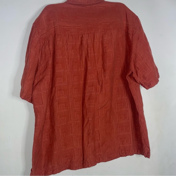 Orange peach crazy horse size large button up short sleeve textured 90s linen - Picture 8 of 9